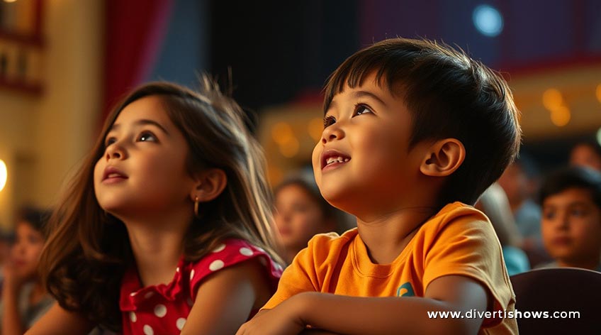 Niños disfrutando de una obra de teatro infantil en México